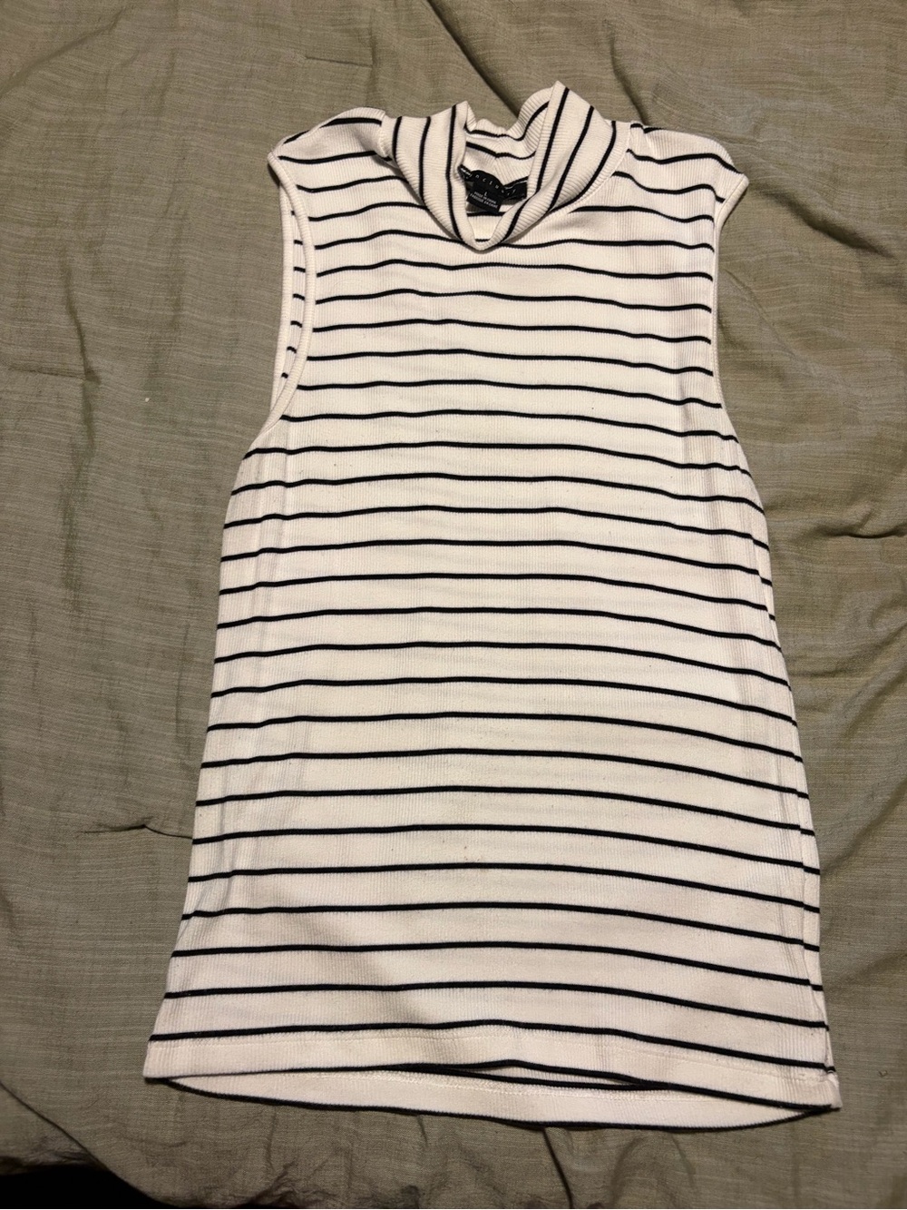 Sanctuary White and Black Striped Sleeveless Mock Neck Tank